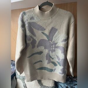Flower Print Beige Sweater